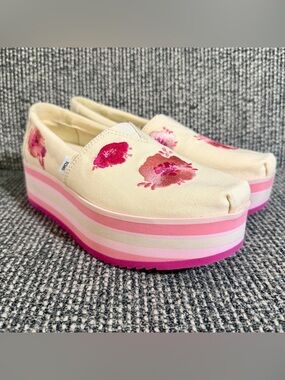 TOMS Platform Alpargata Y2K Floral Poppy Chunky Pink Rainbow Sole Women’s 6.5